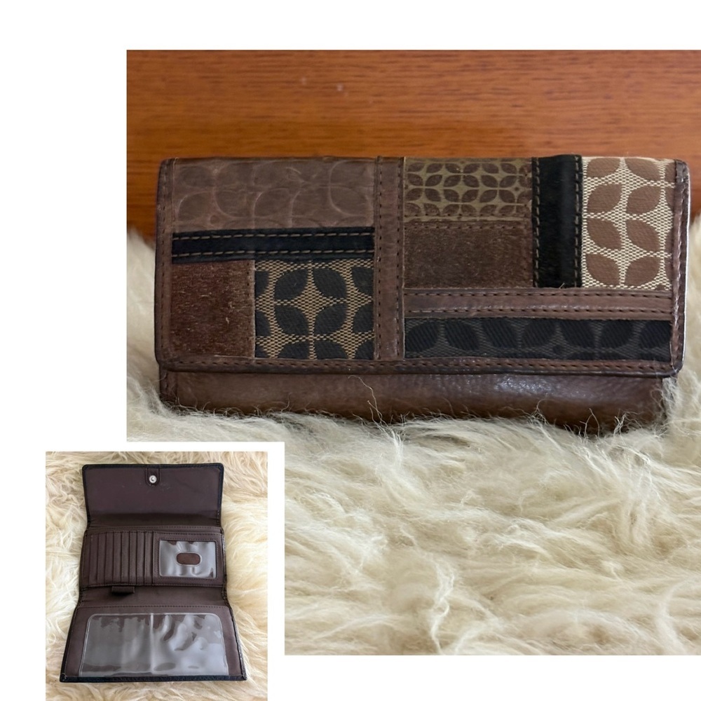 Fossil Brown Leather Patchwork Trifold Wallet